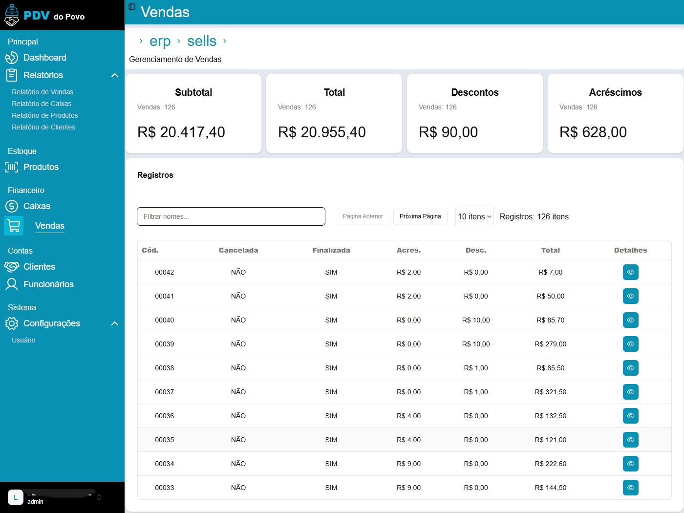 Screenshot da Gestão de Vendas
